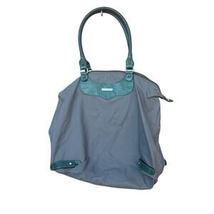 Rebecca Minkoff Canvas Bad Studded Teal Accent Purse Handbag Tote FLAW